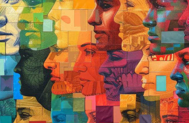 colorful illustration of the side of people's heads