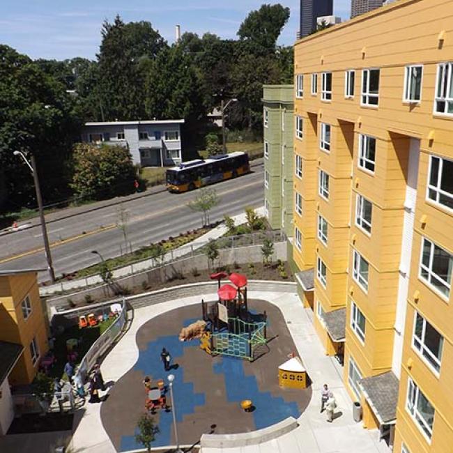 Yesler Terrace Redevelopment - overhead picture of courtyard