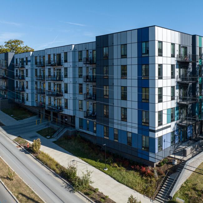 Image of the Cayce neighborhood; an exterior building