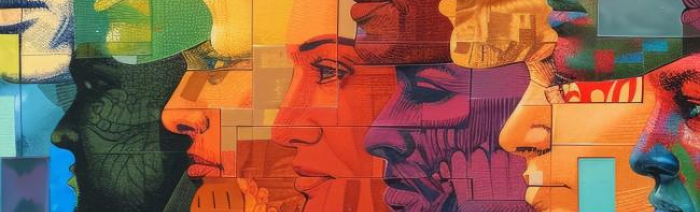colorful illustration of the side of people's heads