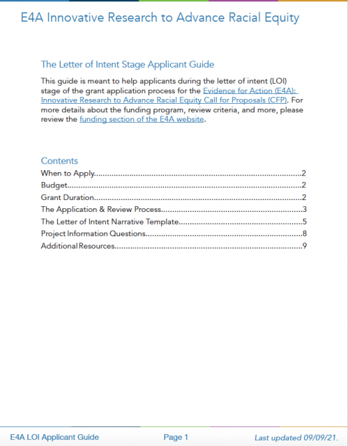 First page of LOI Stage Applicant Guide