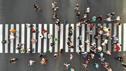 Aerial. Aerial view of a crowded cross walk