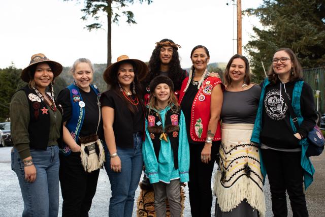 RWJF photo of Attendees of a Ku.eģex' (Tlingit ceremony) held in Angoon in October 2024, during which the U.S. Navy issued a formal apology for the bombardment of the Angoon community in 1882. Photo: Brian Adams for RWJF