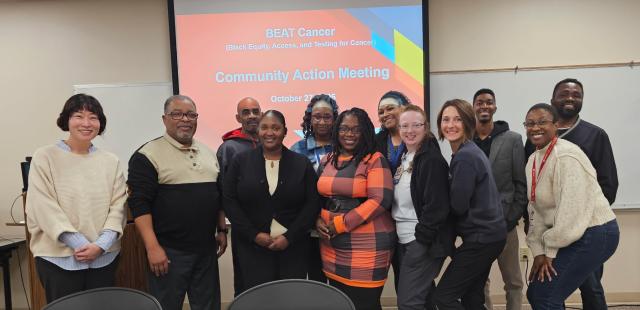 Community Action Board of the BEAT Cancer Study: From left to right: Jungyoon Kim (Project Director), Bobby Waters, Quintin Griffin, Dwan Jones, Jovetta King, Elizabeth Grayer, Tasha Conley, Alicia Whitehill, Kiley Petersmith, Brandon Williams, Keyonna King, and Philip Abutu