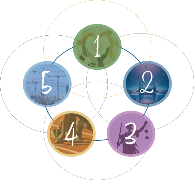 Five action areas connected in multiple ways
