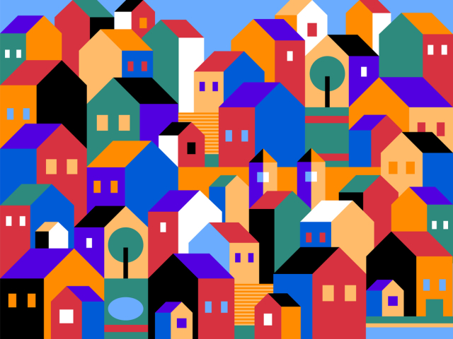 Illustration of colorful houses but abstract